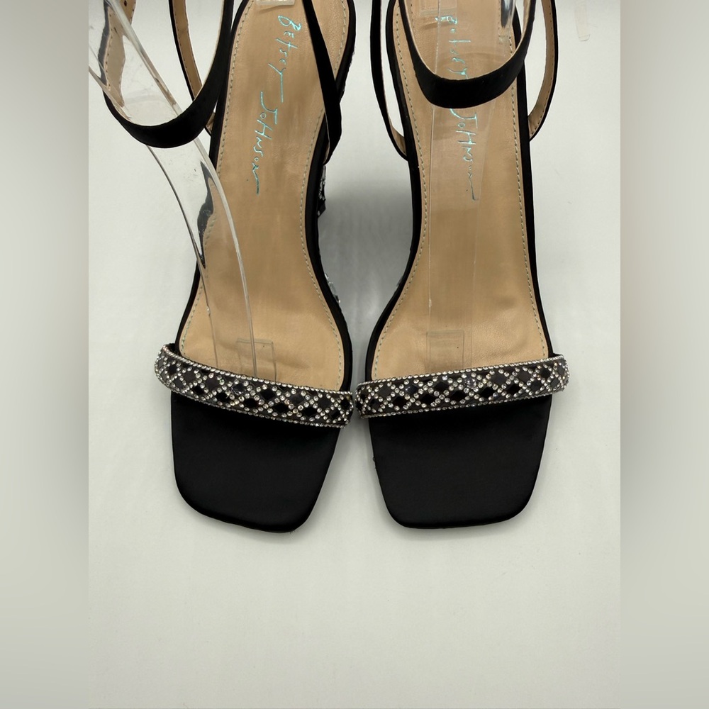 Betsey Johnson Talya Elegant Black Rhinestone Wedge Sandals Sparkly Ankle Strap - Picture 11 of 17